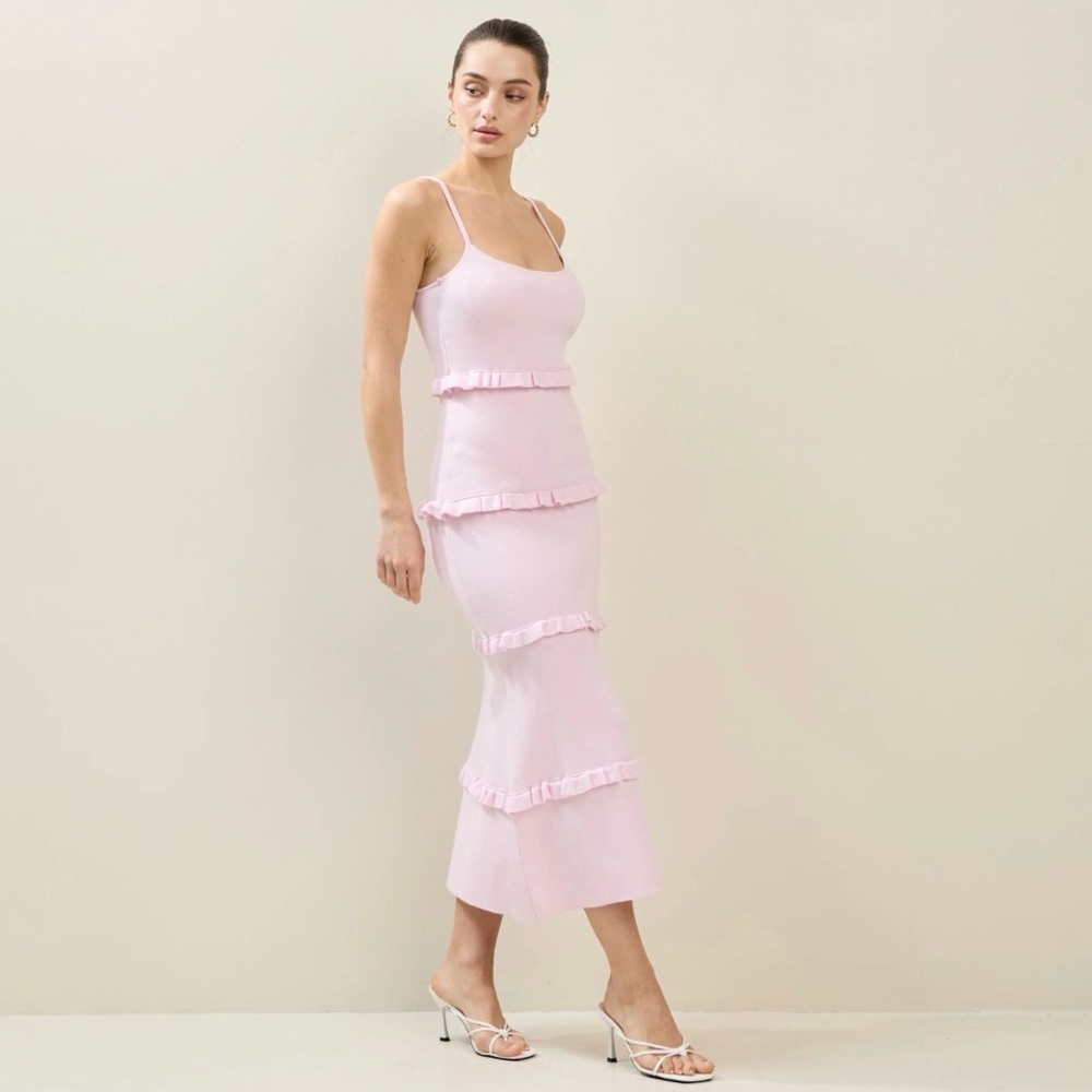 Boutique Blush Pink Tiered Ruffle Midi Dress – Size Small – NWT - Picture 4 of 6
